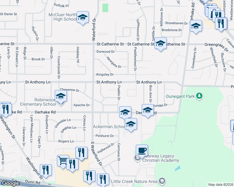 map of restaurants, bars, coffee shops, grocery stores, and more near 1375 Navajo Lane in Florissant