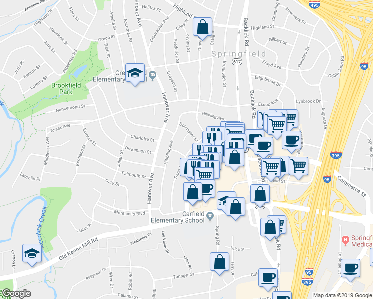 map of restaurants, bars, coffee shops, grocery stores, and more near 6212 Dana Avenue in Springfield