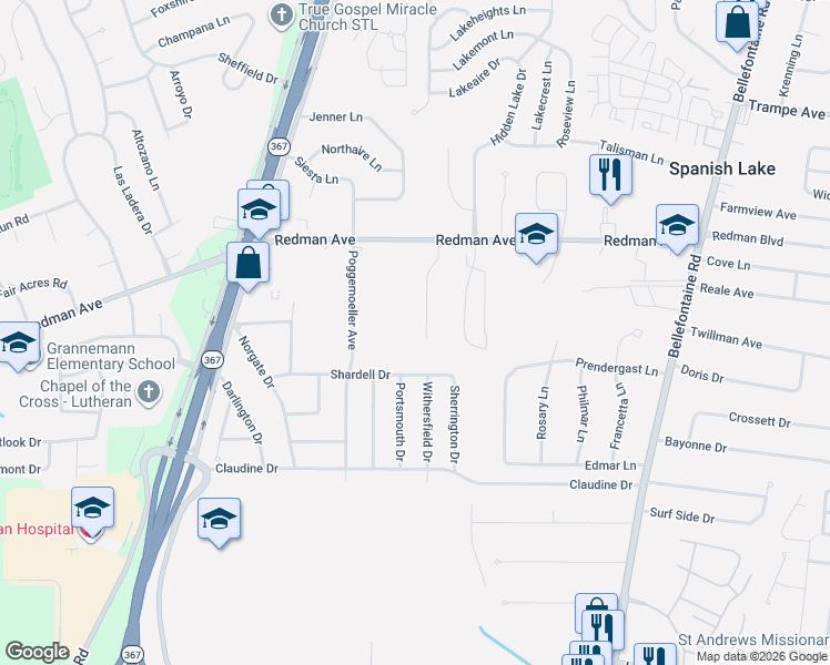 map of restaurants, bars, coffee shops, grocery stores, and more near 11705 Talbott Court in St. Louis
