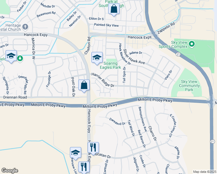 map of restaurants, bars, coffee shops, grocery stores, and more near 4877 Harrier Ridge Drive in Colorado Springs