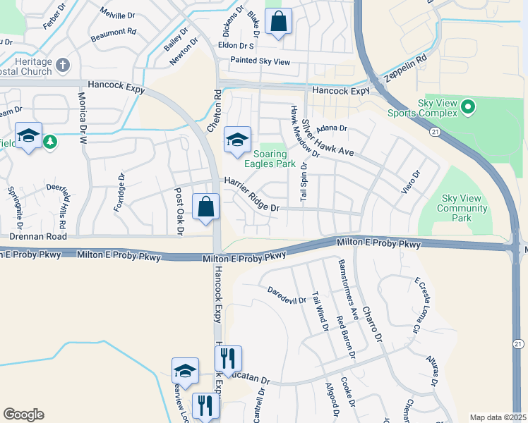 map of restaurants, bars, coffee shops, grocery stores, and more near 4875 Harrier Ridge Drive in Colorado Springs