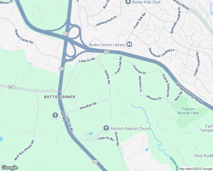 map of restaurants, bars, coffee shops, grocery stores, and more near 6236 Sydney Road in Fairfax Station