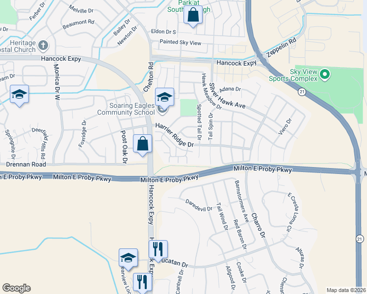 map of restaurants, bars, coffee shops, grocery stores, and more near 3591 Grey Owl Point in Colorado Springs