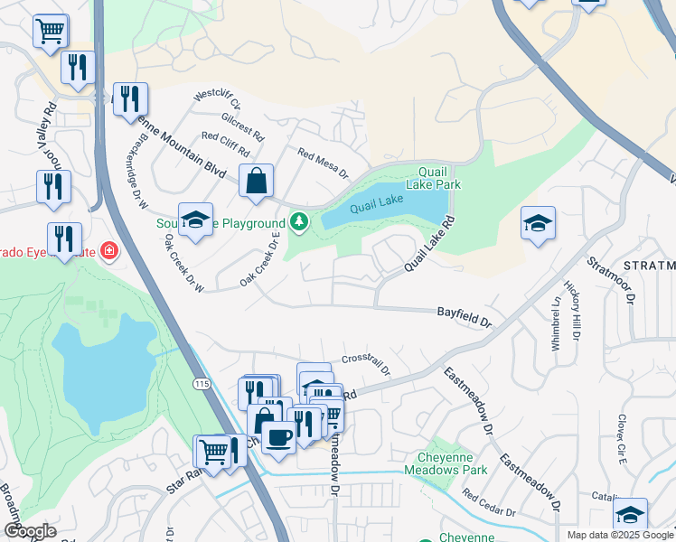 map of restaurants, bars, coffee shops, grocery stores, and more near 814 Bayfield Way in Colorado Springs