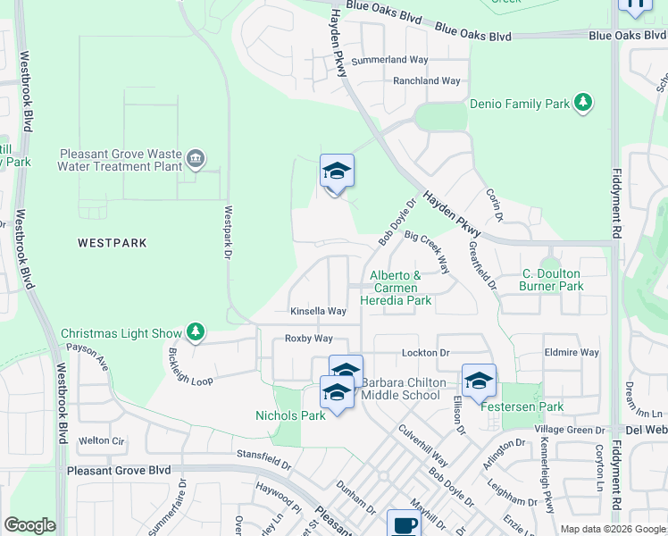 map of restaurants, bars, coffee shops, grocery stores, and more near 2665 Heirloom Way in Roseville