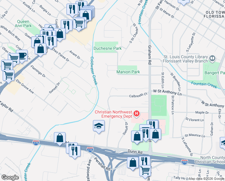 map of restaurants, bars, coffee shops, grocery stores, and more near 7620 Hazelcrest Drive in Hazelwood