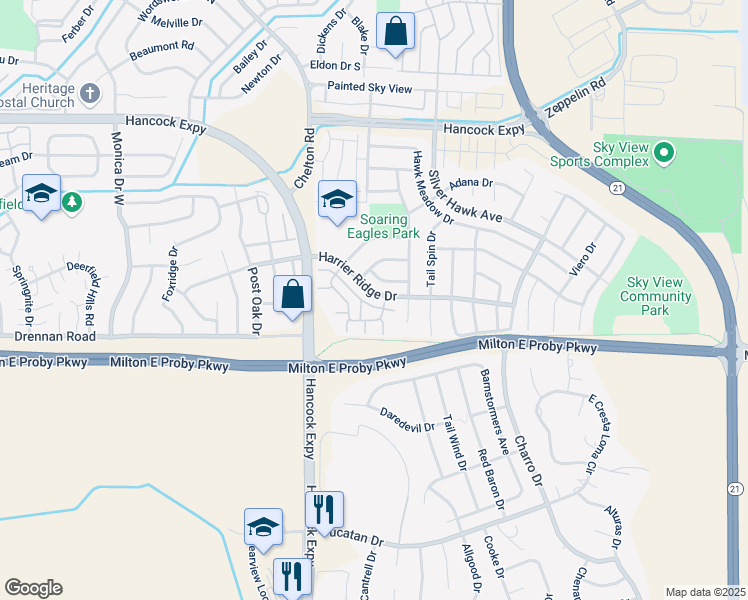 map of restaurants, bars, coffee shops, grocery stores, and more near 4873 Harrier Ridge Drive in Colorado Springs