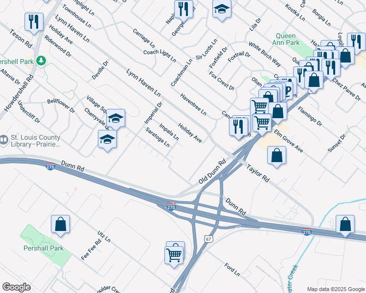 map of restaurants, bars, coffee shops, grocery stores, and more near 209 Village Square Shopping Center in Hazelwood