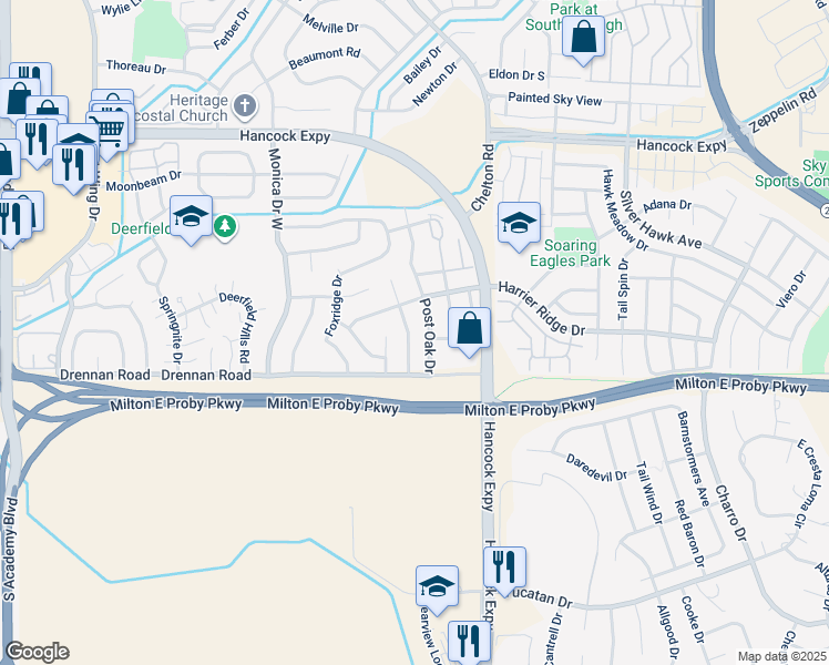 map of restaurants, bars, coffee shops, grocery stores, and more near 3420 Galleria Terrace in Colorado Springs