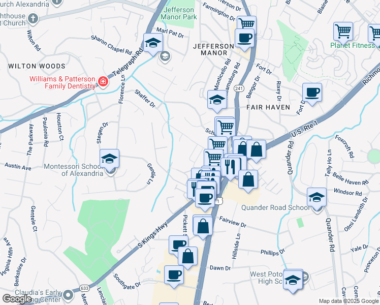 map of restaurants, bars, coffee shops, grocery stores, and more near 2876 Lowen Valley Road in Alexandria