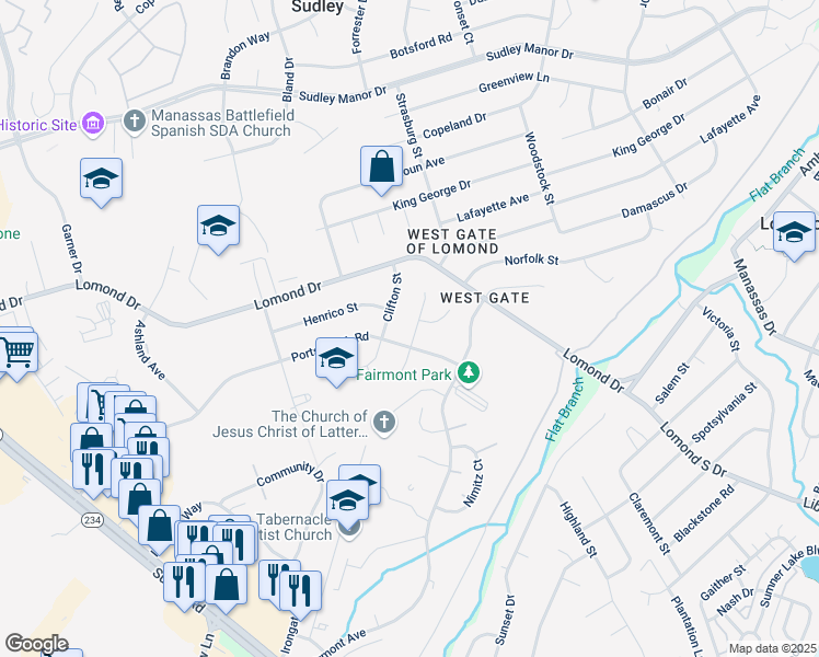 map of restaurants, bars, coffee shops, grocery stores, and more near 7988 Deward Court in Manassas