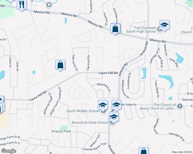 map of restaurants, bars, coffee shops, grocery stores, and more near 11 Wild Deer Lane in St. Peters