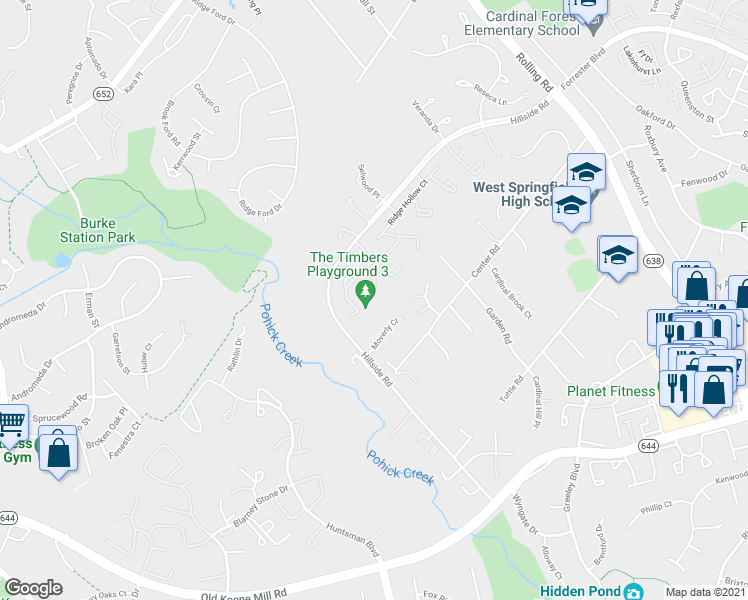 map of restaurants, bars, coffee shops, grocery stores, and more near 6174 Forest Creek Court in West Springfield