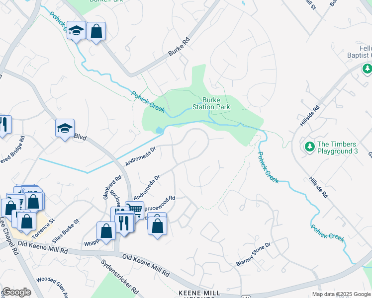 map of restaurants, bars, coffee shops, grocery stores, and more near 6212 Gemini Court in Burke