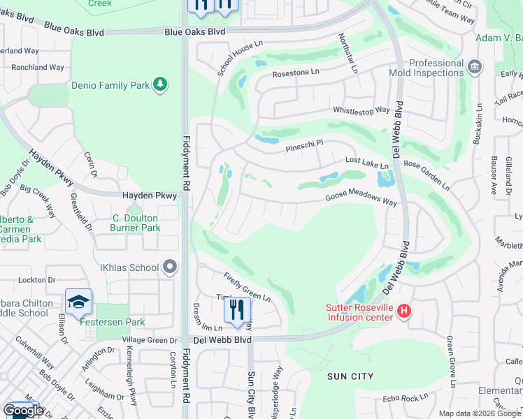 map of restaurants, bars, coffee shops, grocery stores, and more near 7257 Acorn Glen Loop in Roseville