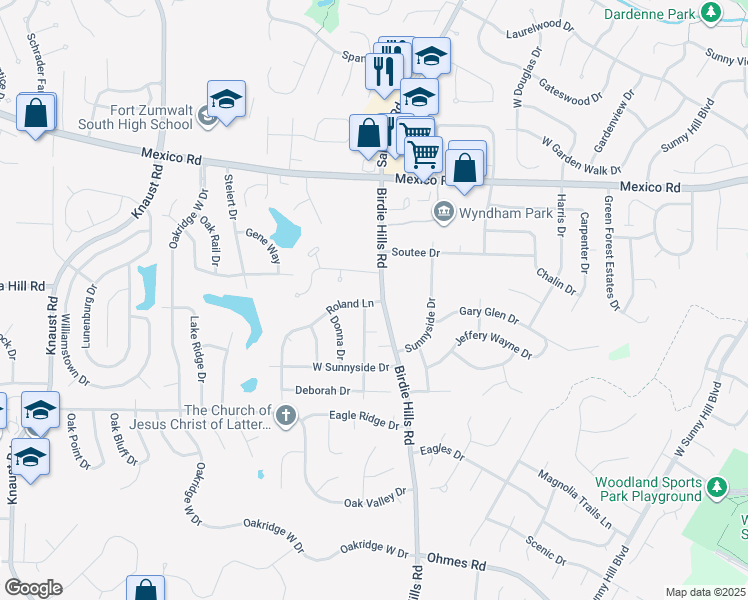 map of restaurants, bars, coffee shops, grocery stores, and more near 3 South Dianne Drive in St. Peters