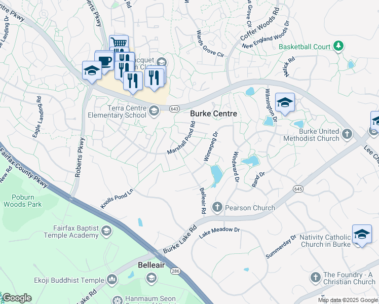 map of restaurants, bars, coffee shops, grocery stores, and more near 10069 Marshall Pond Road in Burke