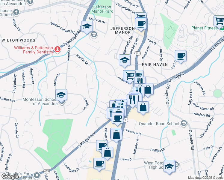 map of restaurants, bars, coffee shops, grocery stores, and more near 2869 Lowen Valley Road in Alexandria