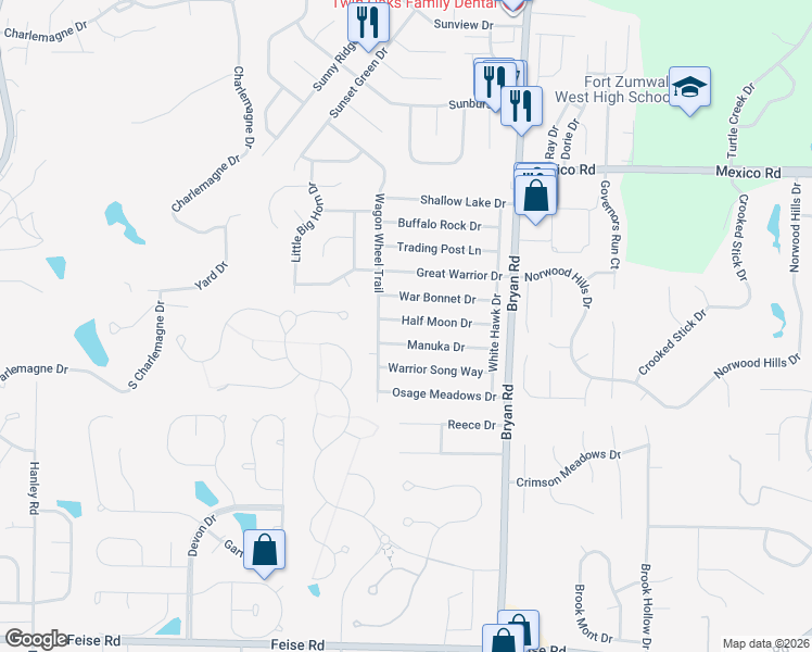 map of restaurants, bars, coffee shops, grocery stores, and more near 1354 Manuka Drive in O'Fallon