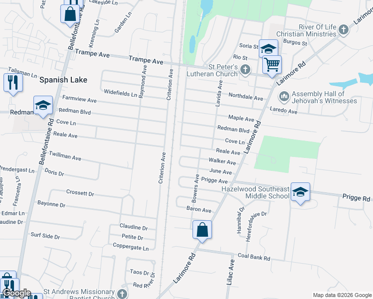 map of restaurants, bars, coffee shops, grocery stores, and more near 1226 Walker Avenue in St. Louis