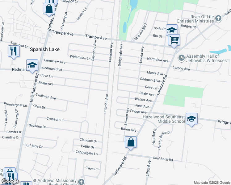 map of restaurants, bars, coffee shops, grocery stores, and more near 1226 Walker Avenue in St. Louis