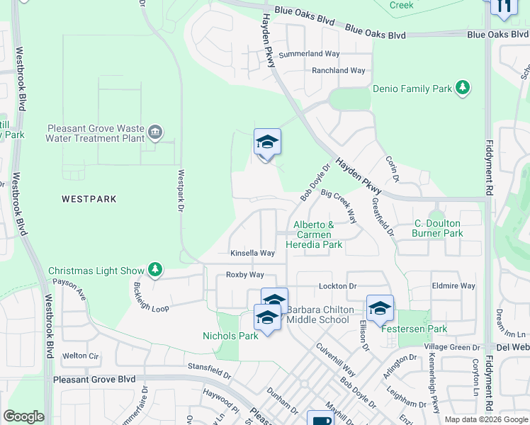 map of restaurants, bars, coffee shops, grocery stores, and more near 2665 Heirloom Way in Roseville
