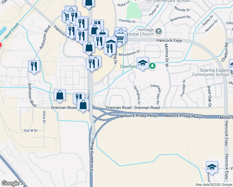 map of restaurants, bars, coffee shops, grocery stores, and more near 3448 Colony Hills Road in Colorado Springs
