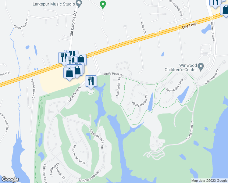 map of restaurants, bars, coffee shops, grocery stores, and more near 8070 Amsterdam Court in Gainesville