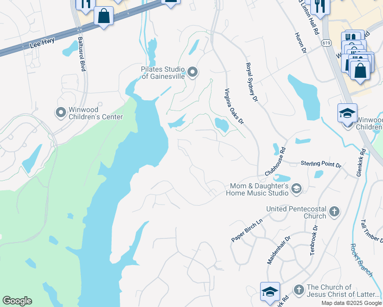 map of restaurants, bars, coffee shops, grocery stores, and more near 8035 Montour Heights Drive in Gainesville
