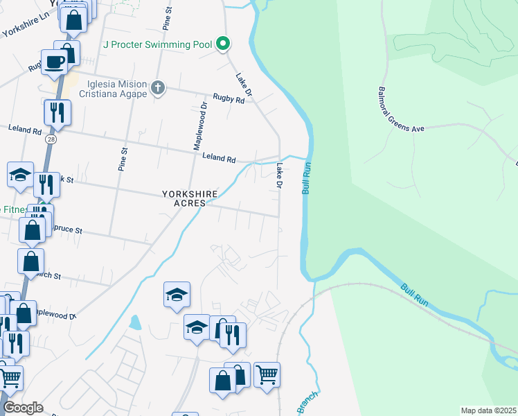 map of restaurants, bars, coffee shops, grocery stores, and more near 7810 Oak Street in Manassas