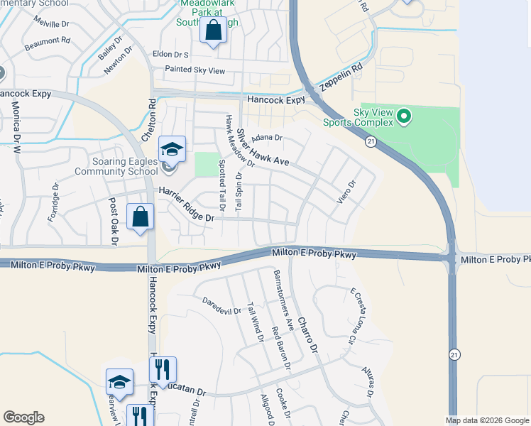 map of restaurants, bars, coffee shops, grocery stores, and more near 3362 Kestrel Drive in Colorado Springs