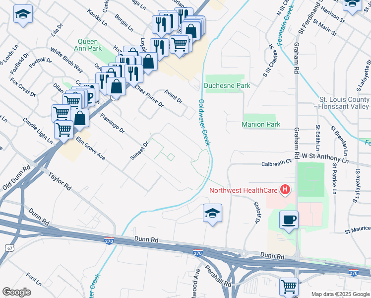 map of restaurants, bars, coffee shops, grocery stores, and more near 254 Palm Drive in Hazelwood