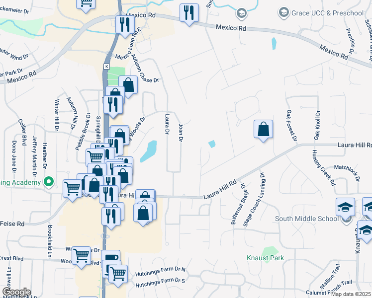 map of restaurants, bars, coffee shops, grocery stores, and more near 26 Joan Drive in St. Peters
