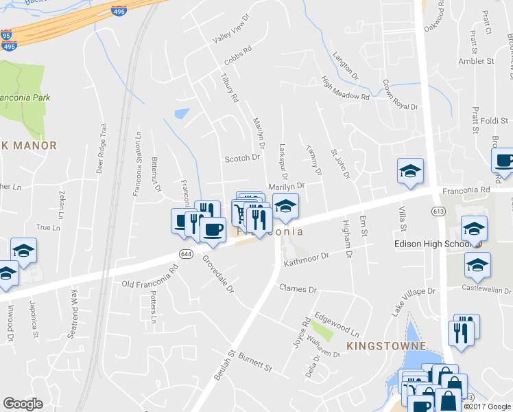 map of restaurants, bars, coffee shops, grocery stores, and more near 6209 Little Valley Way in Alexandria