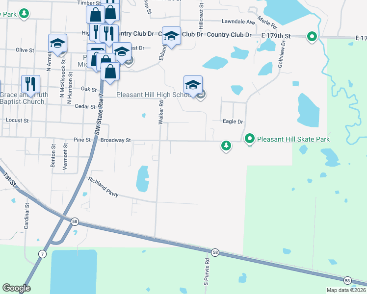 map of restaurants, bars, coffee shops, grocery stores, and more near 1508 Broadway Street in Pleasant Hill