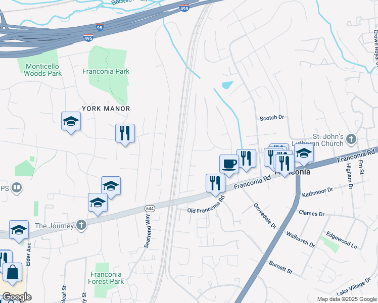 map of restaurants, bars, coffee shops, grocery stores, and more near 6137 Franconia Station Lane in Alexandria
