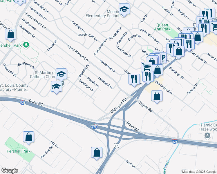 map of restaurants, bars, coffee shops, grocery stores, and more near 516 Holiday Avenue in Hazelwood