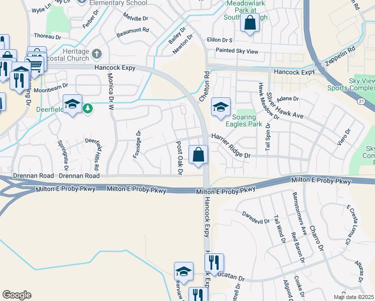 map of restaurants, bars, coffee shops, grocery stores, and more near 4725 Morning Mist Drive in Colorado Springs