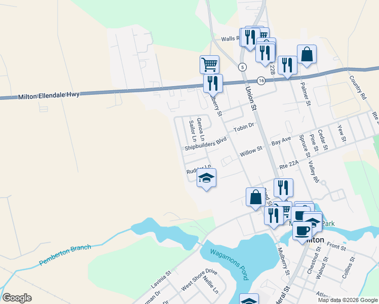 map of restaurants, bars, coffee shops, grocery stores, and more near 448 Ocean Court in Milton