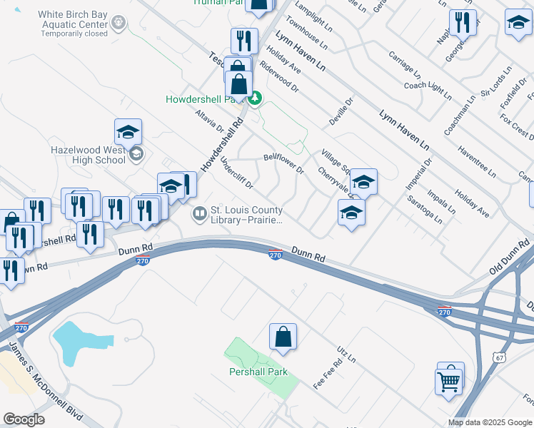 map of restaurants, bars, coffee shops, grocery stores, and more near 721 Undercliff Drive in Hazelwood