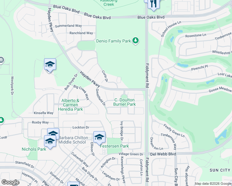 map of restaurants, bars, coffee shops, grocery stores, and more near 2217 Corin Drive in Roseville