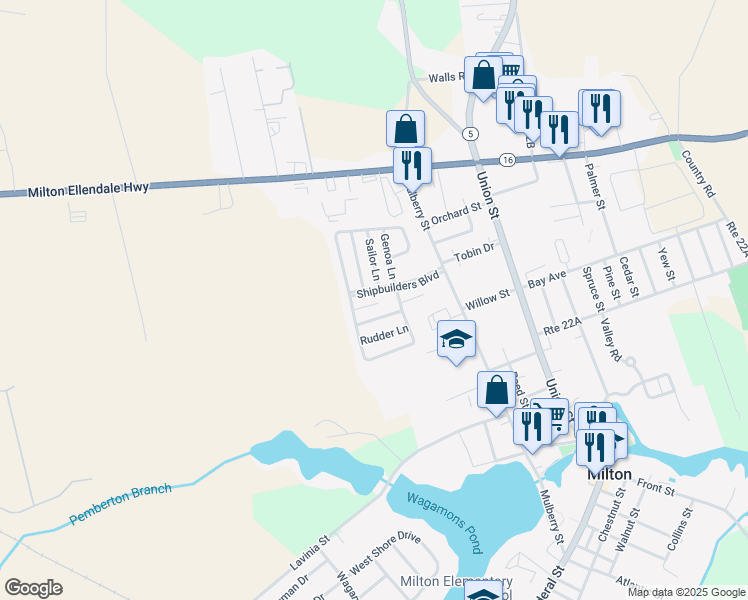 map of restaurants, bars, coffee shops, grocery stores, and more near 438 Ocean Court in Milton
