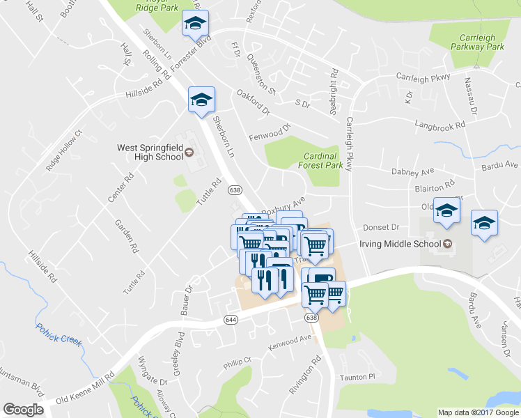 map of restaurants, bars, coffee shops, grocery stores, and more near 6160 Roxbury Avenue in West Springfield