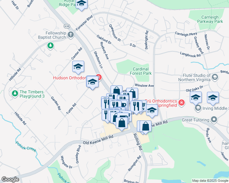 map of restaurants, bars, coffee shops, grocery stores, and more near 6160 Roxbury Avenue in West Springfield