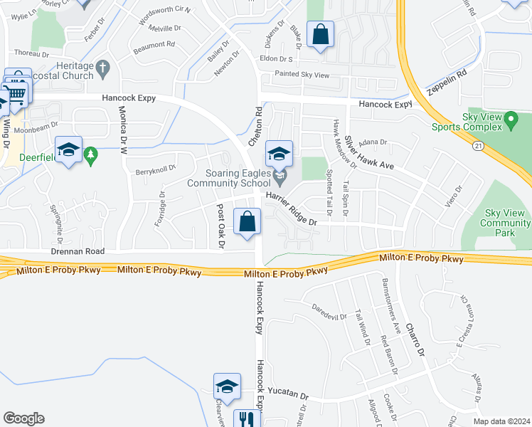 map of restaurants, bars, coffee shops, grocery stores, and more near 4804 Condor Creek Point in Colorado Springs