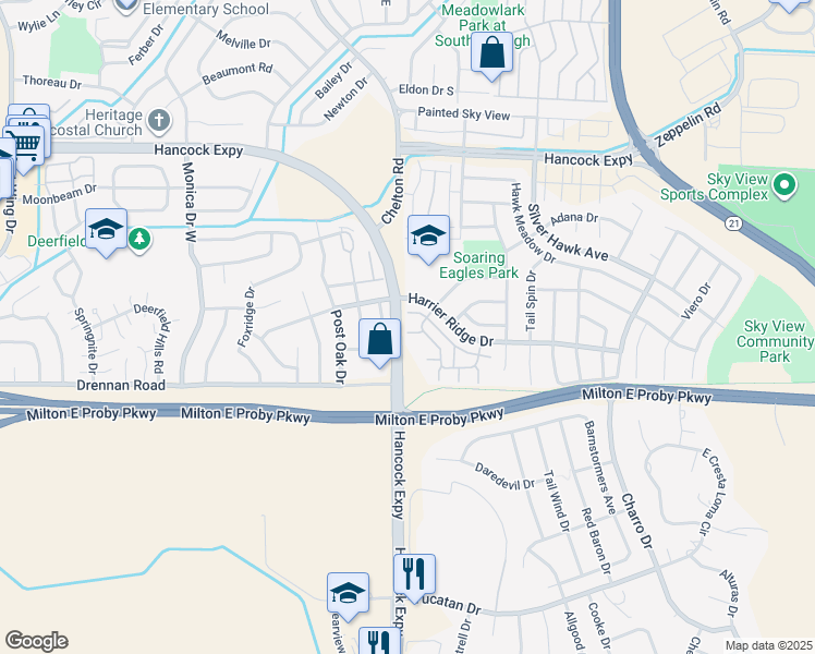 map of restaurants, bars, coffee shops, grocery stores, and more near 3325 Kirkwood Drive in Colorado Springs