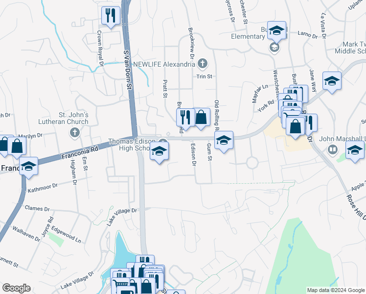 map of restaurants, bars, coffee shops, grocery stores, and more near 5601 Virginia 644 in Alexandria
