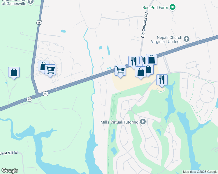 map of restaurants, bars, coffee shops, grocery stores, and more near 8021 Tysons Oaks Court in Gainesville