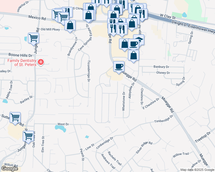 map of restaurants, bars, coffee shops, grocery stores, and more near 8207 Fountainview Circle in Saint Charles