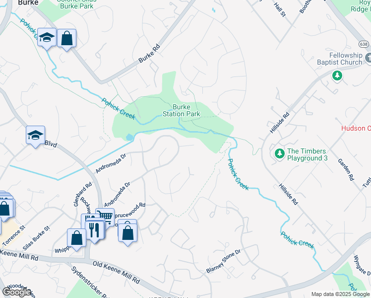 map of restaurants, bars, coffee shops, grocery stores, and more near 6212 Haskin Court in Burke